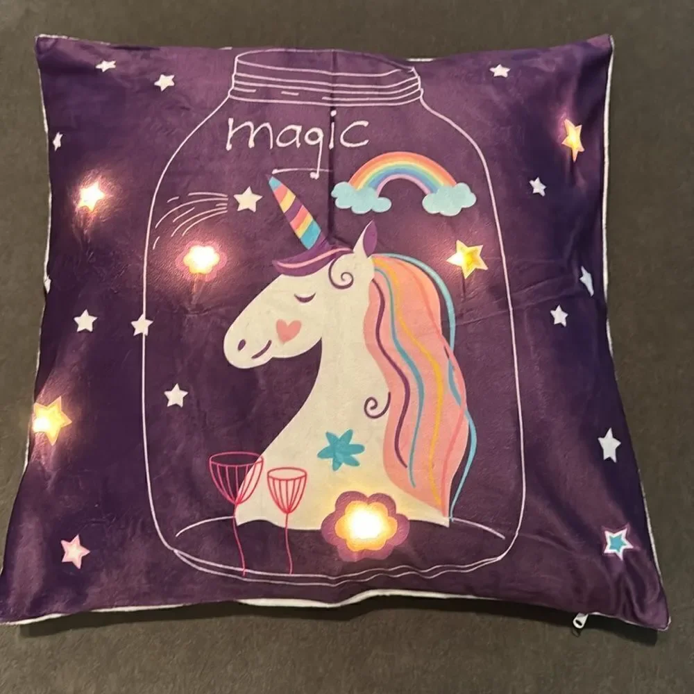 Light Up LED Decorative Unicorn Pillow Case & Flowers Pillow Case 18”x18” NEW